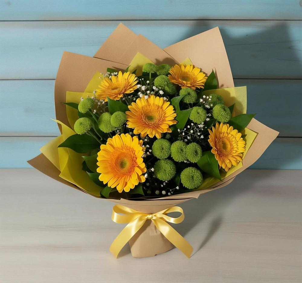 Букет цветов из: Герберы и Хризантемы в Елань-Коленовский
