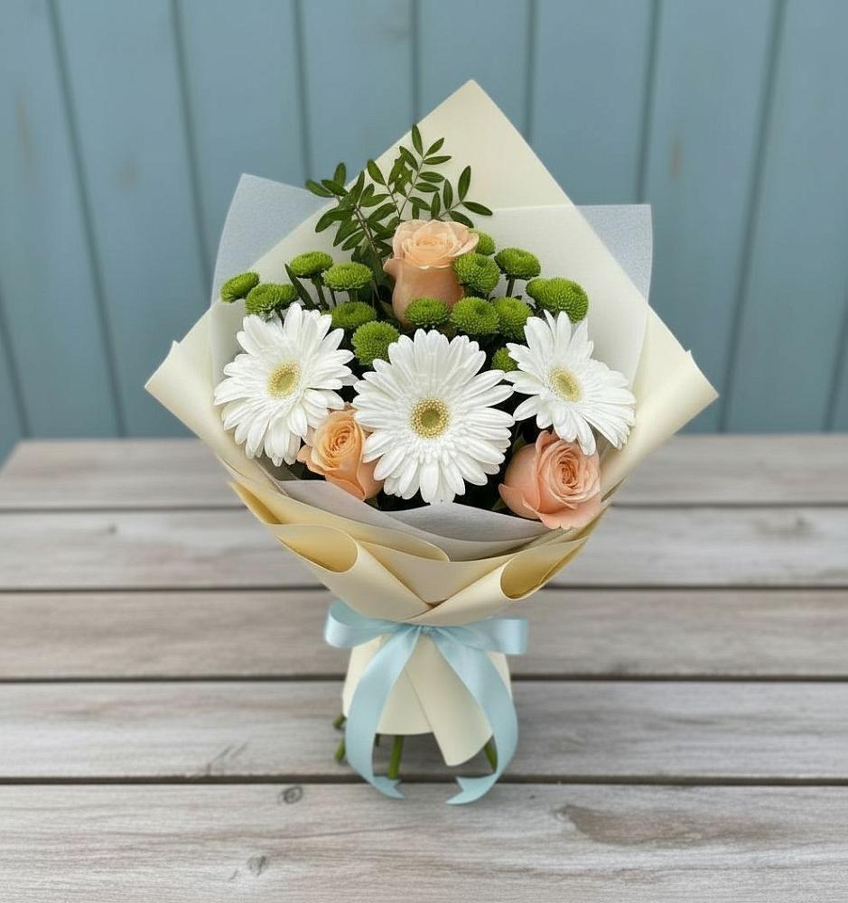 Букет цветов из: Герберы, Розы и Хризантемы в Елань-Коленовский