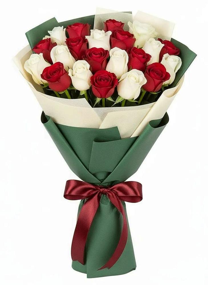 Букет Микс из красных и белых роз в Елань-Коленовский