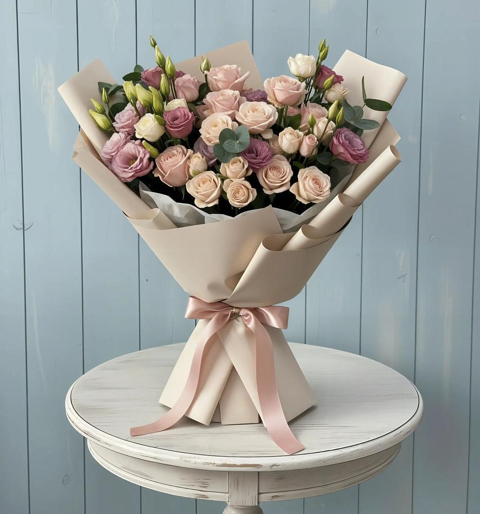 Букет цветов из: Розы и Лизиантусы в Елань-Коленовский