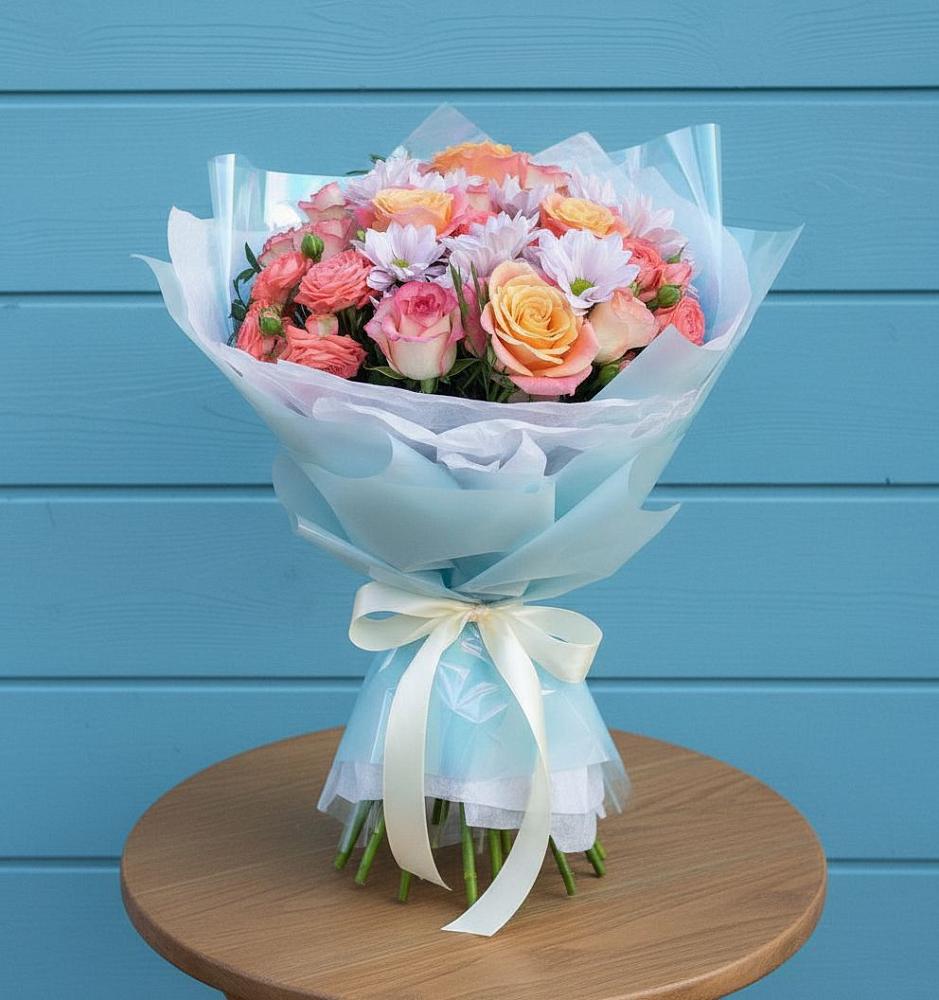 Букет цветов из: Хризантемы и Розы в Елань-Коленовский