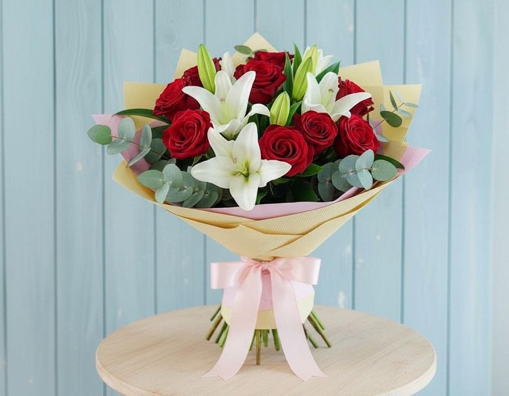 Букет цветов из: Лилии и Розы в Елань-Коленовский